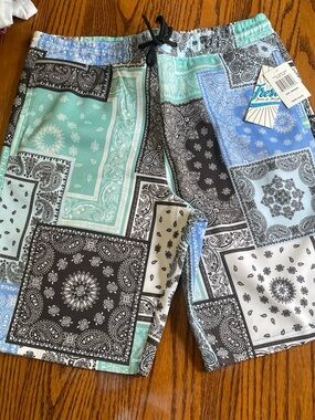 New MSRP $52 fresh prints Men's Patchwork Bandana - Aqua/Black/Light Blue